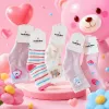Pink striped cartoon socks for girls, pure cotton mid-calf socks for spring and summer, comfortable and breathable Specification image
